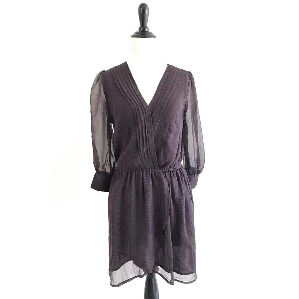 Heartloom | Size S Small Dress Elastic Waistline V-neck Sheer Sleeve Ruffle